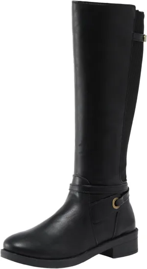 Womens Boots Exquisite Leather Side Zipper Chunky Heel Boots for Women Elegant Buckle Cozy Winter Mid-Calf Boots