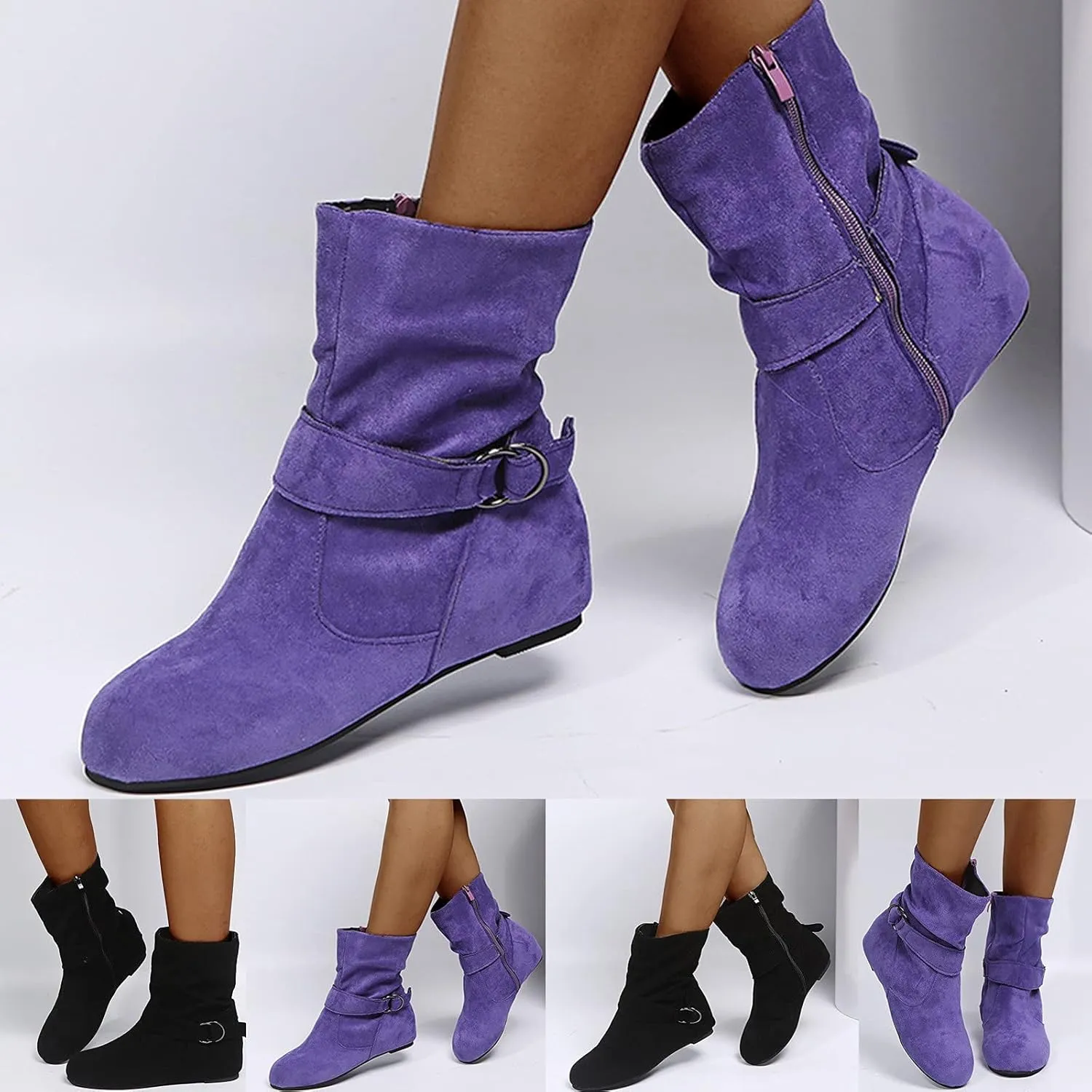 Womens Boots Fashion Fully Fur Lined Thick Sole Side Zipper Boots for Women Soft Cozy Warm Snow Boots for Women