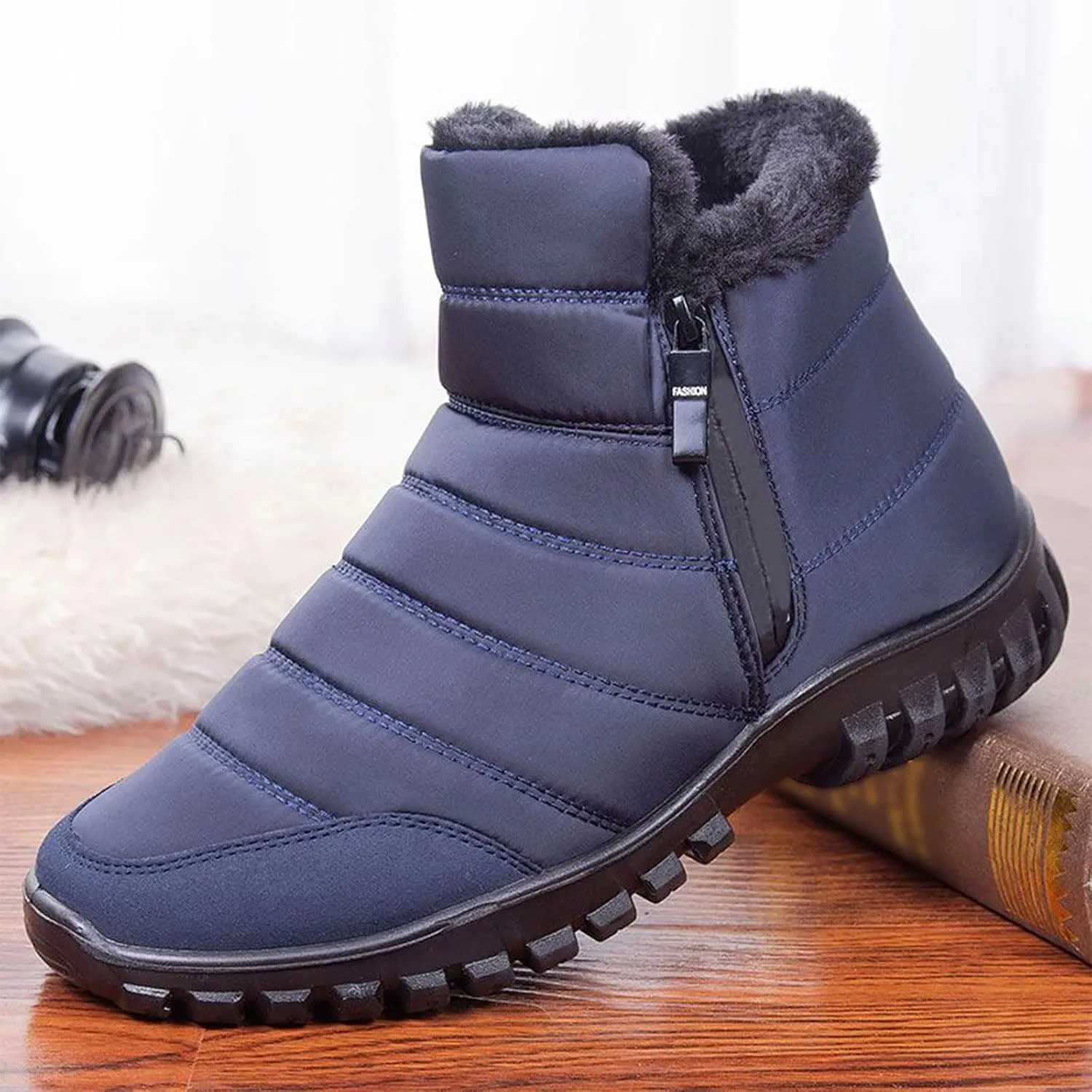 Womens Boots Winter Waterproof Low Snow Boots for Ladies Snow Boots for Women Winter Warm Fur Lined Women's Slip On Winter Boot Chelsea Boots Women Mens Winter Booties