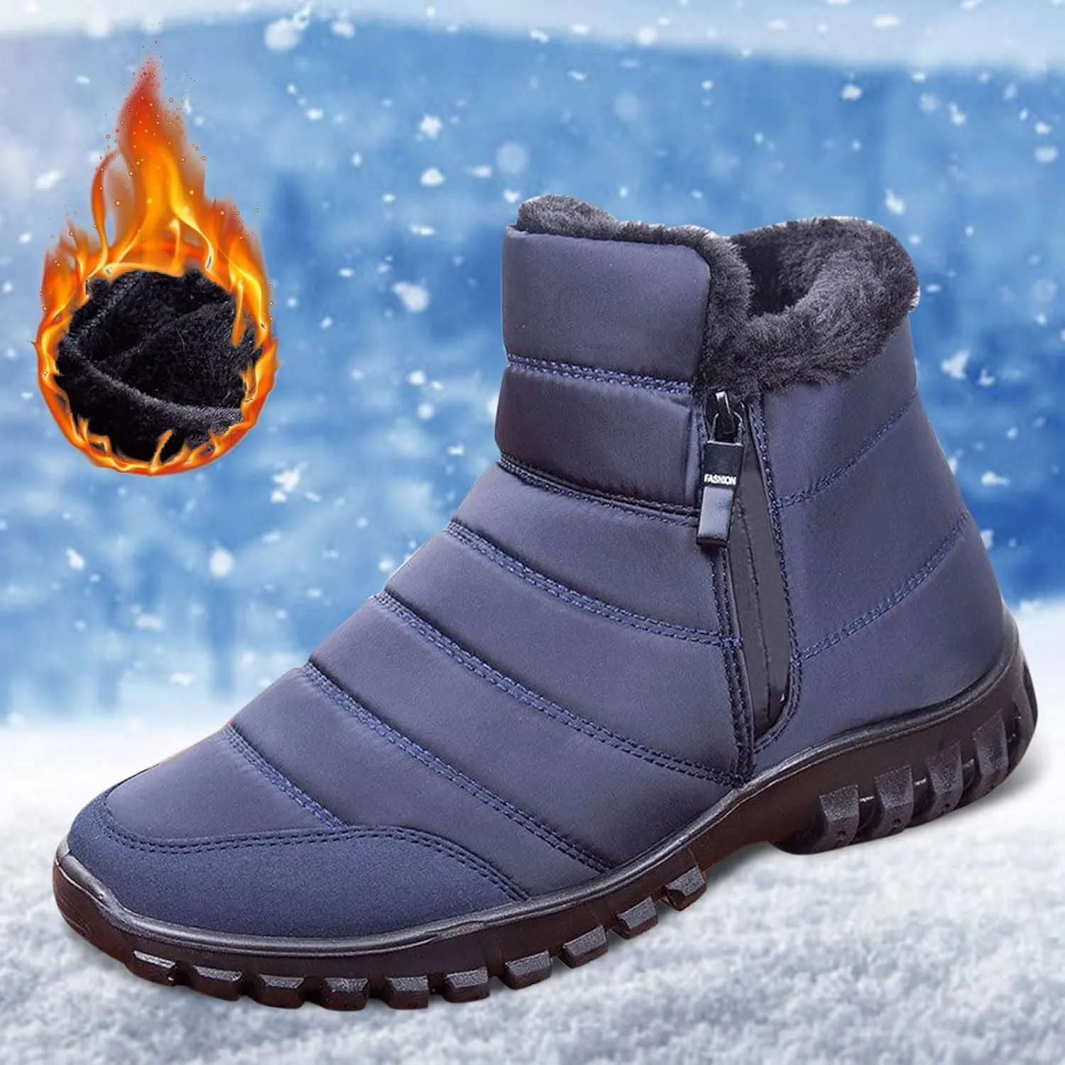 Womens Boots Winter Waterproof Low Snow Boots for Ladies Snow Boots for Women Winter Warm Fur Lined Women's Slip On Winter Boot Chelsea Boots Women Mens Winter Booties
