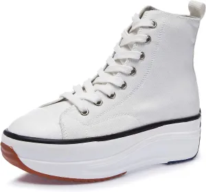 Women's Canvas Casual Shoes Dating Platform Slip-On High Top Sneakers Rubber Sole Wedge High Top Fashion Sneakers