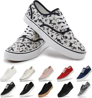Women's Canvas Shoes Low Top Fashion Classic Slip on Canvas Sneakers Lace-up Walking Shoes Tennis Shoes