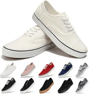 Women's Canvas Shoes Low Top Fashion Classic Slip on Canvas Sneakers Lace-up Walking Shoes Tennis Shoes