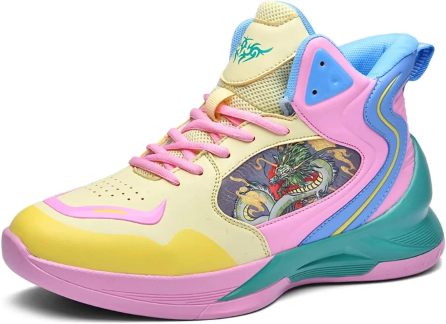 Womens Fashion Graffiti Leather High Top Basketball Shoes Lace Up Casual Non-Slip Tennis Travel Combat Training Shoes