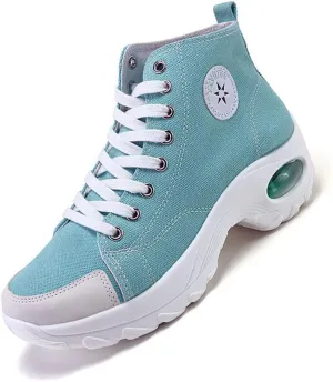 Women's High Top Heightened Sole Air Cusion Causal Fashion Sneakers Canvas Shoes