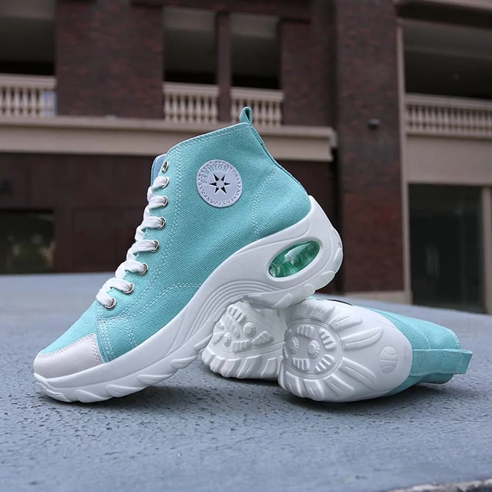 Women's High Top Heightened Sole Air Cusion Causal Fashion Sneakers Canvas Shoes