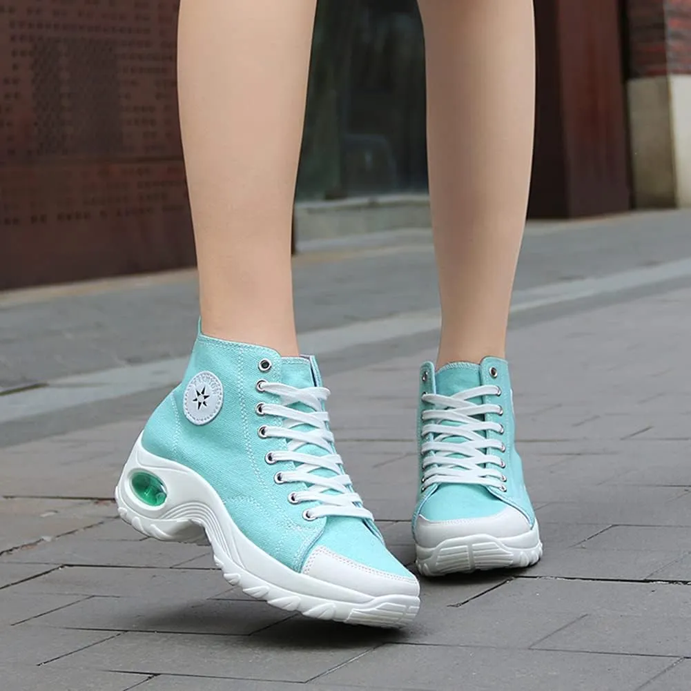 Women's High Top Heightened Sole Air Cusion Causal Fashion Sneakers Canvas Shoes