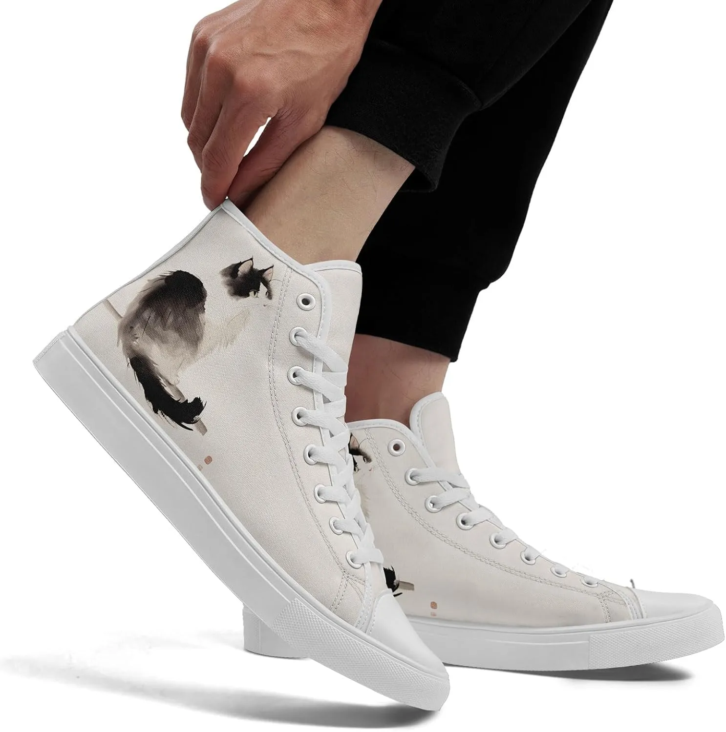 Women's High Top Sneakers Canvas Shoes Lace up Casual Tennis Shoes Fashion Flat Walking Shoe for Men