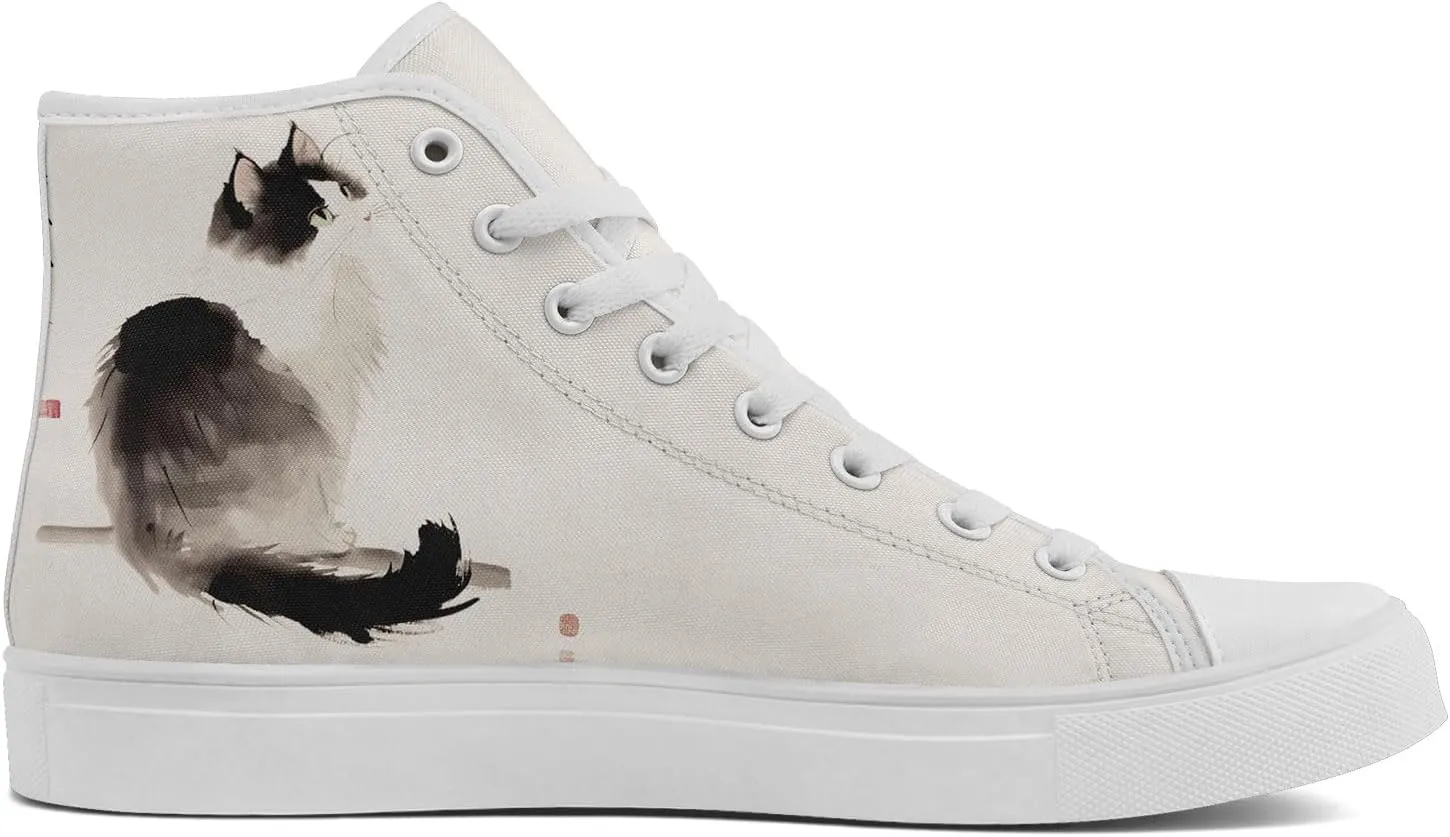 Women's High Top Sneakers Canvas Shoes Lace up Casual Tennis Shoes Fashion Flat Walking Shoe for Men