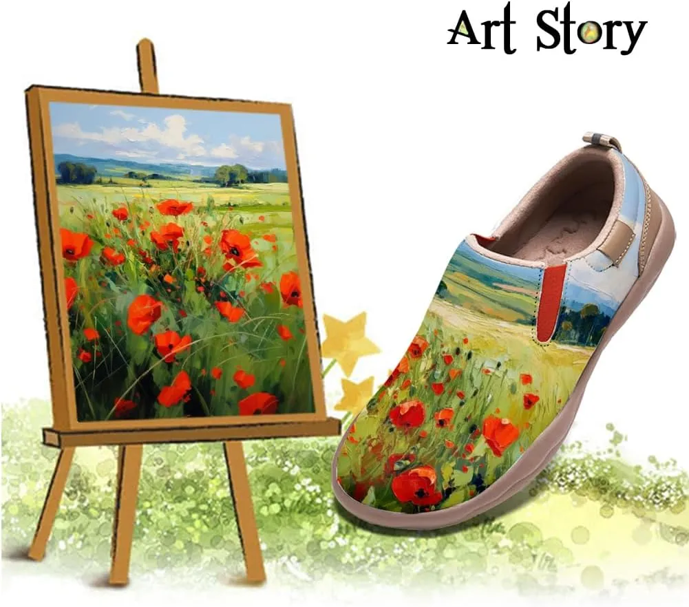Women's Leather Shoes Slip On Flower Loafers Painted Travel Shoes Chinoiserie Art Fashion Sneaker