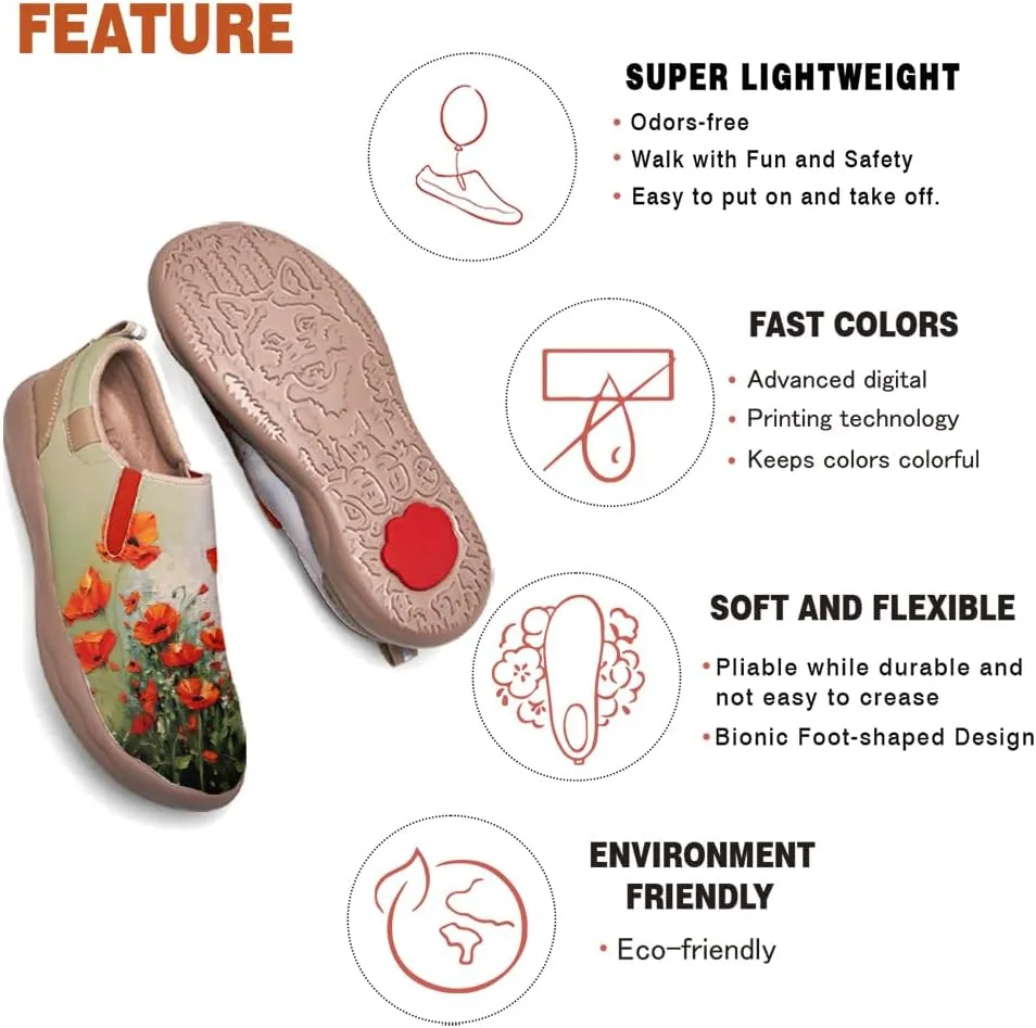 Women's Leather Shoes Slip On Flower Loafers Painted Travel Shoes Chinoiserie Art Fashion Sneaker