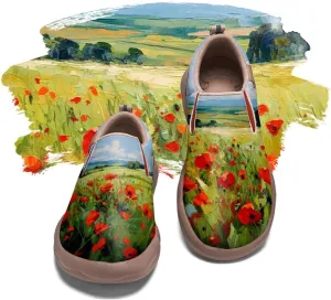 Women's Leather Shoes Slip On Flower Loafers Painted Travel Shoes Chinoiserie Art Fashion Sneaker