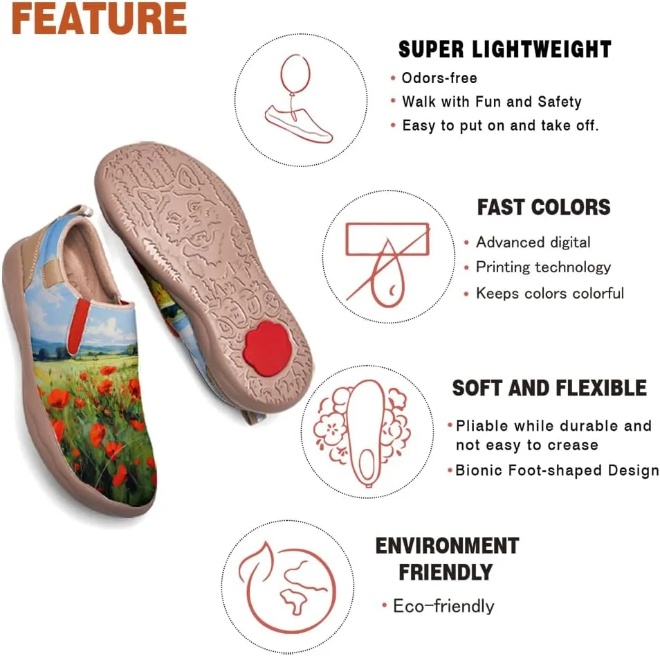 Women's Leather Shoes Slip On Flower Loafers Painted Travel Shoes Chinoiserie Art Fashion Sneaker