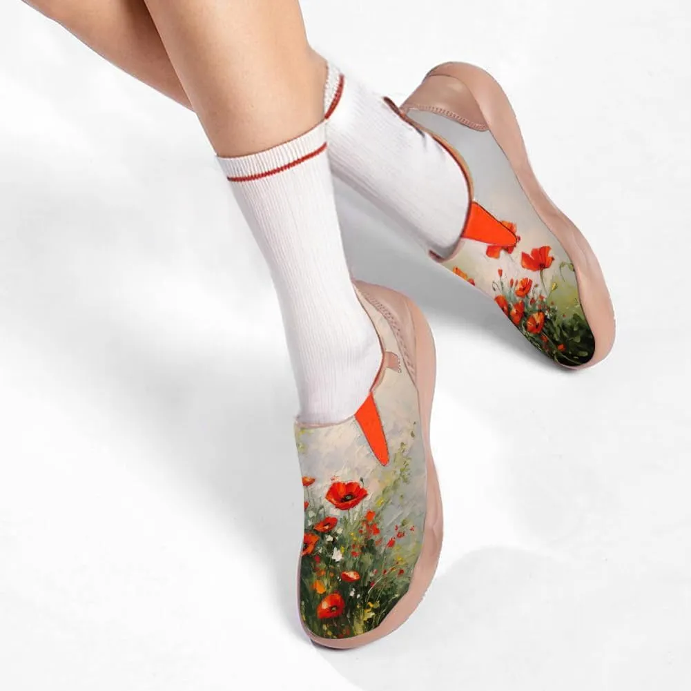 Women's Leather Shoes Slip On Flower Loafers Painted Travel Shoes Chinoiserie Art Fashion Sneaker