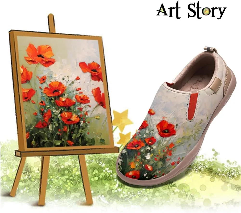 Women's Leather Shoes Slip On Flower Loafers Painted Travel Shoes Chinoiserie Art Fashion Sneaker
