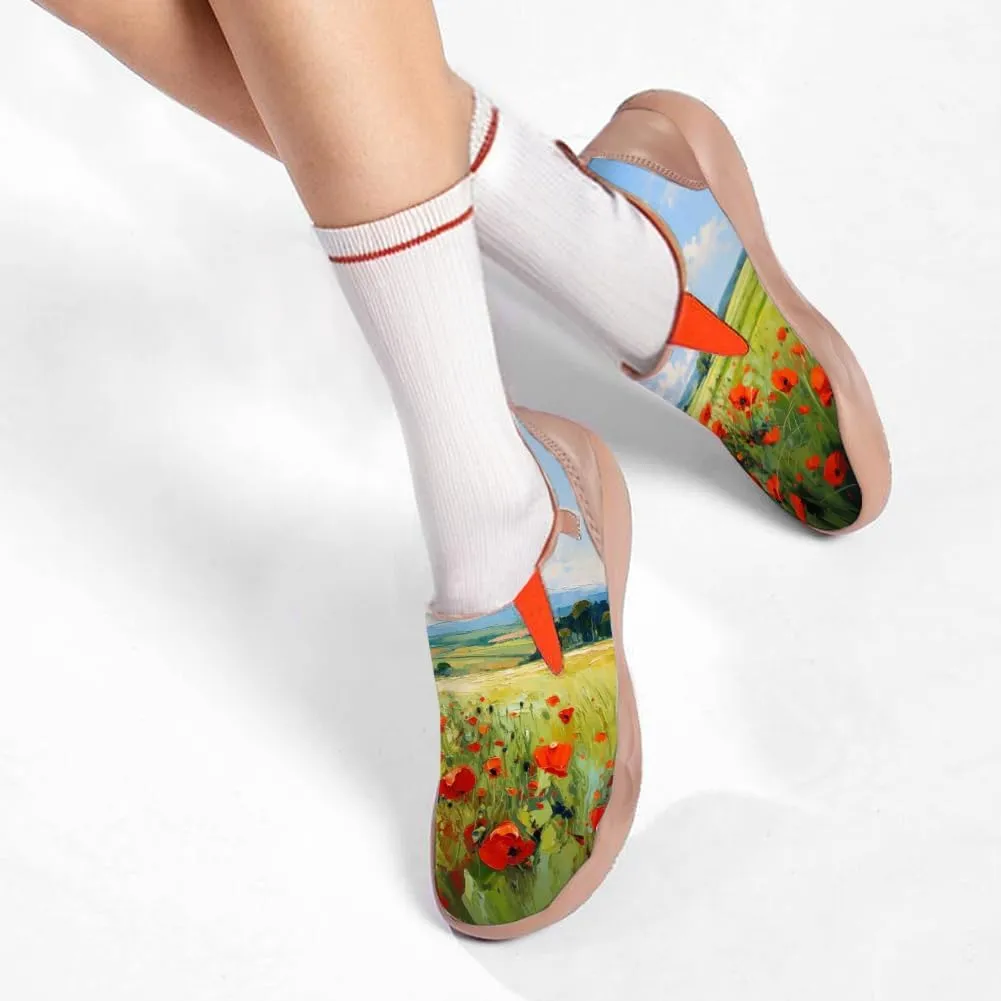 Women's Leather Shoes Slip On Flower Loafers Painted Travel Shoes Chinoiserie Art Fashion Sneaker
