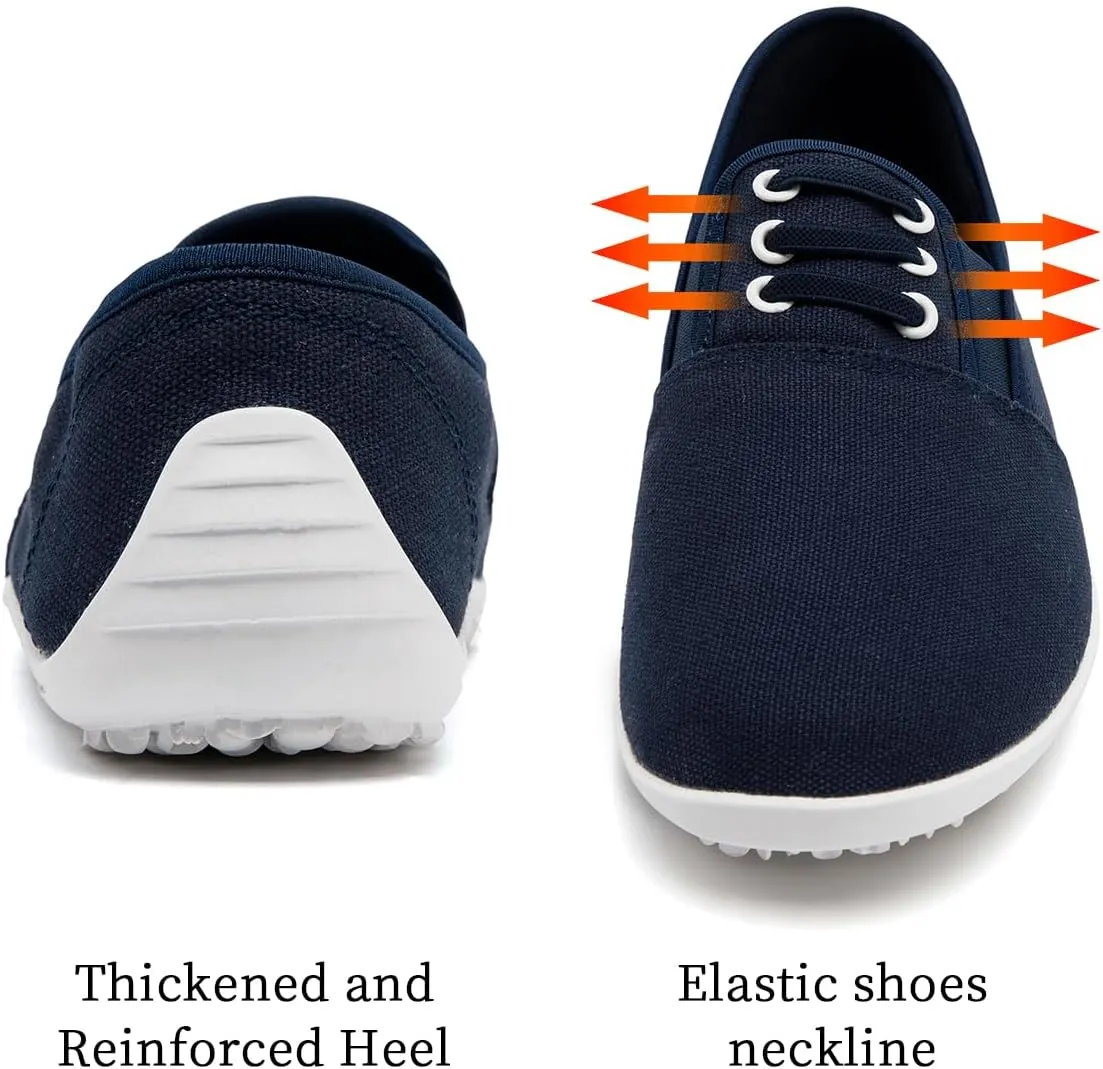 Women's Slip On Canvas Sneakers Low Top Casual Walking Shoes Classic Comfort Flat Barefoot Minimalist Shoes Zero Drop Wide Width Fashion Sneaker