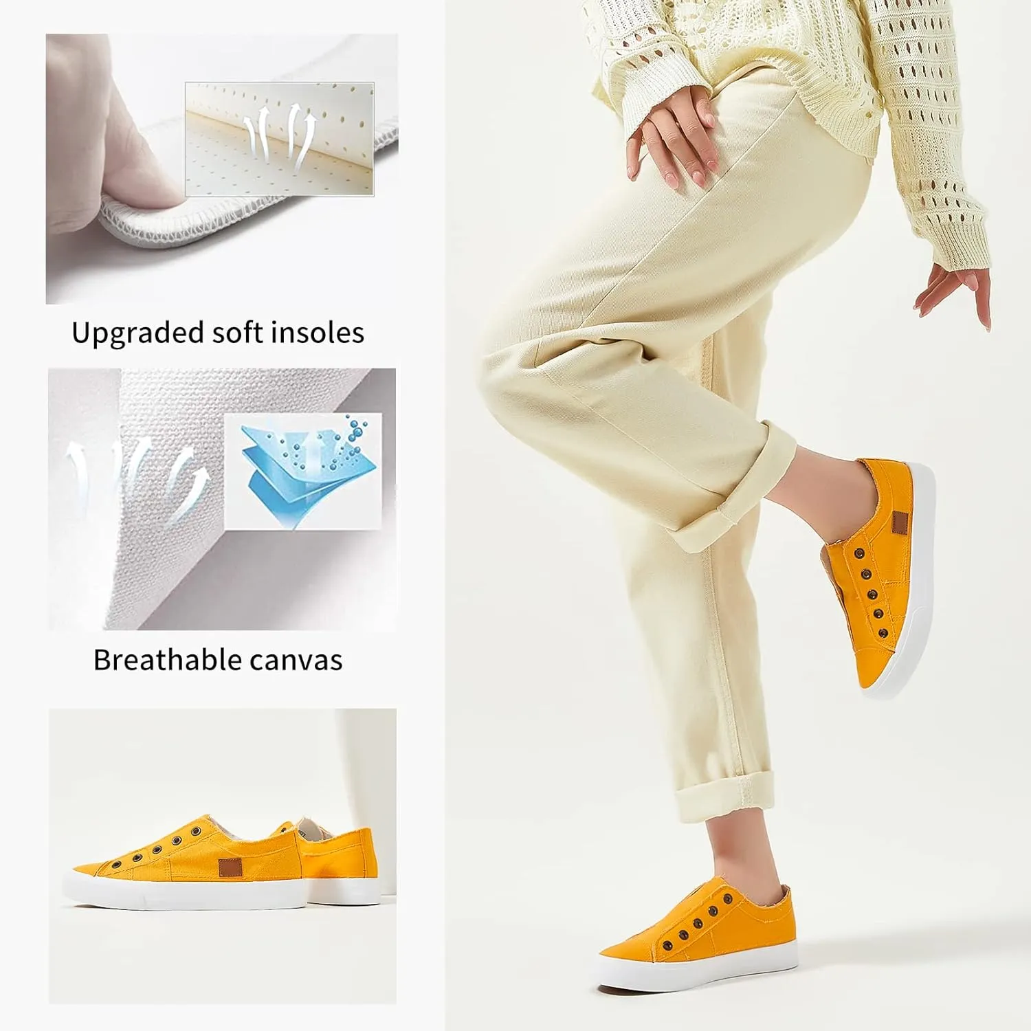 Women's Slip on Shoes Non Slip Fashion Canvas Sneakers Low Top Casual Shoes