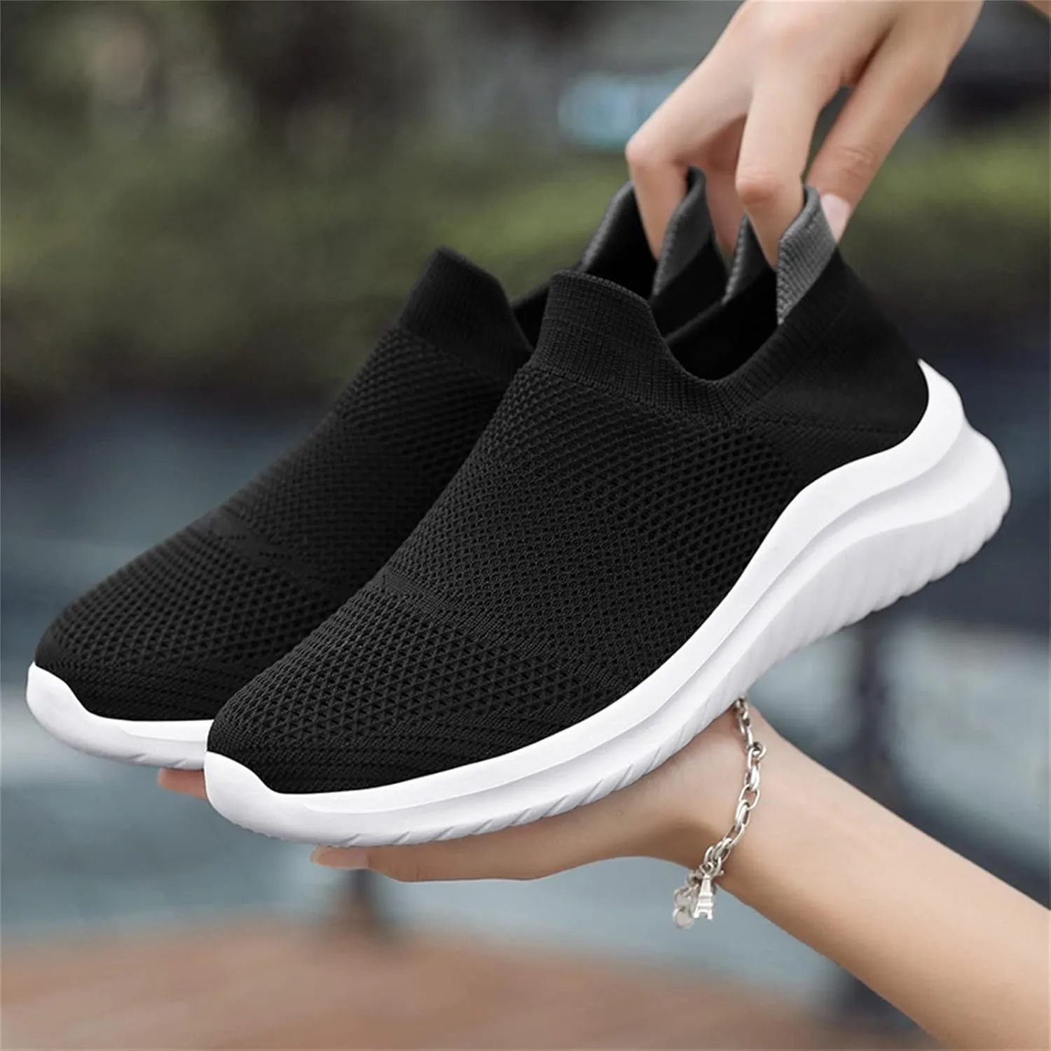 Womens Slip On Walking Shoes Non Slip Running Shoes Mens Casual Shoes Mesh Dress Casual Shoes Slip On Sneakers Black Tennis Shoe Cross Trainer Shoe