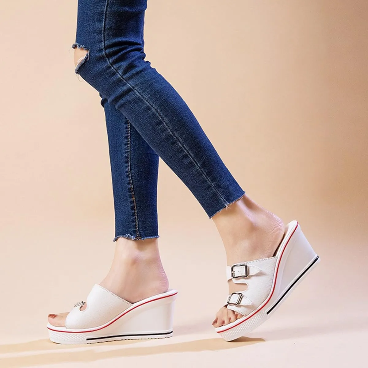Women's Sneaker Shoes High Heel Fashionable Canvas Shoes High Tube Lace Up Wedge Edge Zipper Slope Angle Shoes Size 4-11
