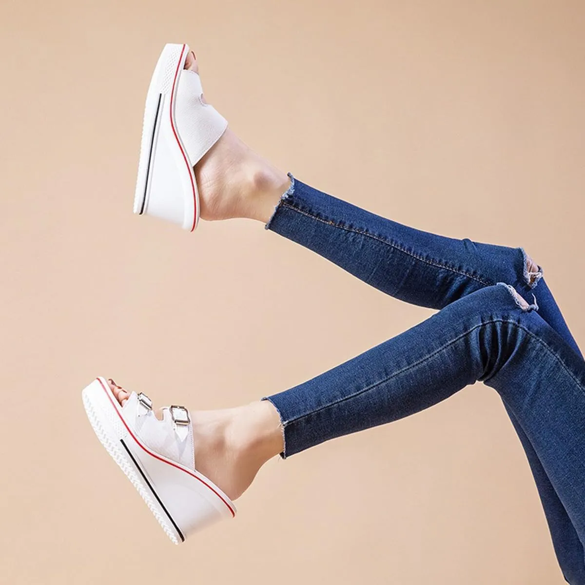 Women's Sneaker Shoes High Heel Fashionable Canvas Shoes High Tube Lace Up Wedge Edge Zipper Slope Angle Shoes Size 4-11