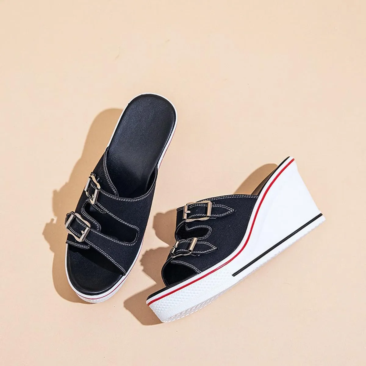 Women's Sneaker Shoes High Heel Fashionable Canvas Shoes High Tube Lace Up Wedge Edge Zipper Slope Angle Shoes Size 4-11