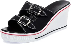 Women's Sneaker Shoes High Heel Fashionable Canvas Shoes High Tube Lace Up Wedge Edge Zipper Slope Angle Shoes Size 4-11