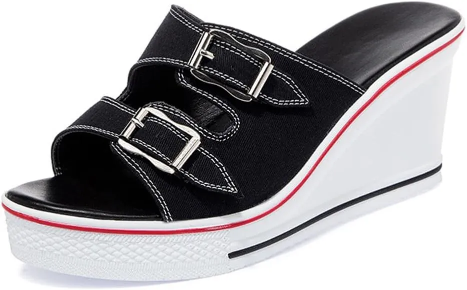 Women's Sneaker Shoes High Heel Fashionable Canvas Shoes High Tube Lace Up Wedge Edge Zipper Slope Angle Shoes Size 4-11