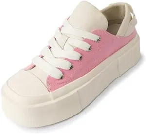 Women's Square Toe Thick Bottom Canvas Shoes Summer Casual Sports Slip On Shoes Platform Casual Sneakers