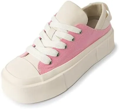 Women's Square Toe Thick Bottom Canvas Shoes Summer Casual Sports Slip On Shoes Platform Casual Sneakers