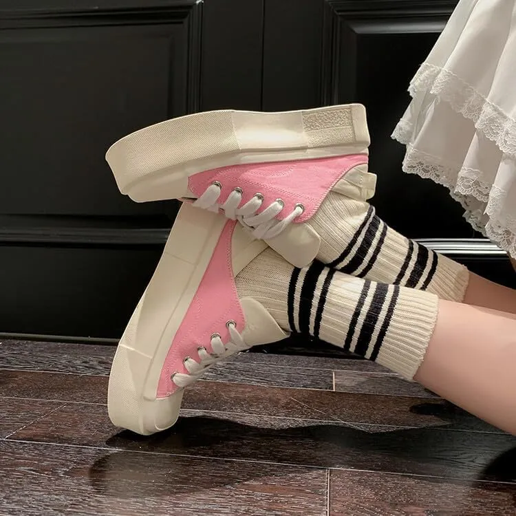 Women's Square Toe Thick Bottom Canvas Shoes Summer Casual Sports Slip On Shoes Platform Casual Sneakers