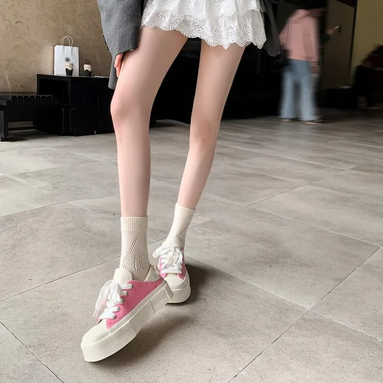 Women's Square Toe Thick Bottom Canvas Shoes Summer Casual Sports Slip On Shoes Platform Casual Sneakers