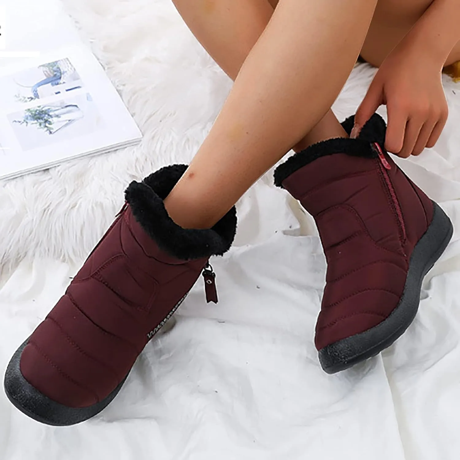 Womens Winter Boots Wide Width Adults Waterproof Slip On Boots Snow Boots for Womens Winter Shoes Warm Womens Snow Boot Slip On Hiking Boots Women Mens Booties Winter