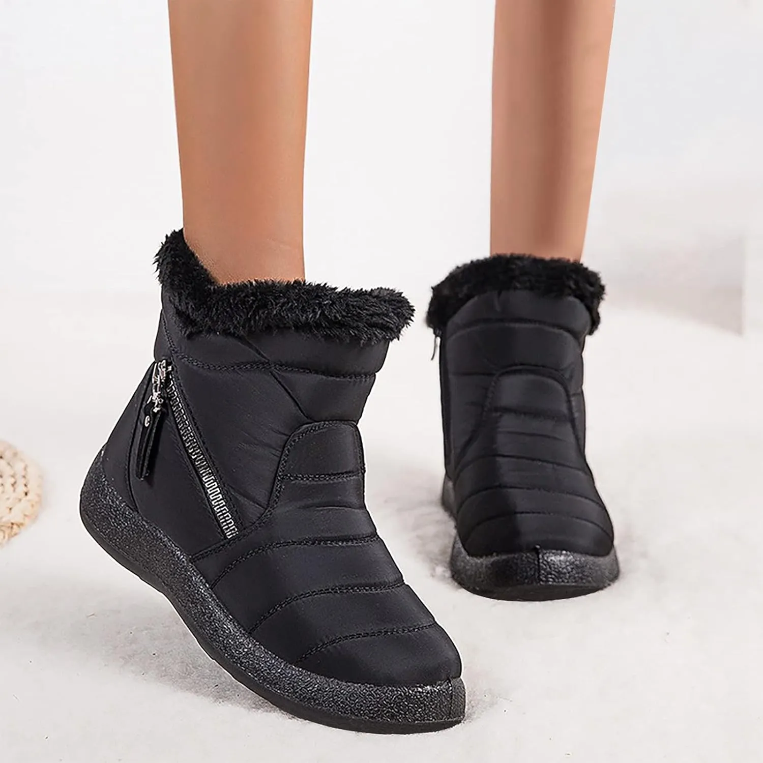 Womens Winter Boots with Zipper Adults Snow Ankle Boots Snow Boots for Womens Winter Shoes Warm Sporty Slip On Boot Non Slip Work Shoes Women Mens Snow Booties