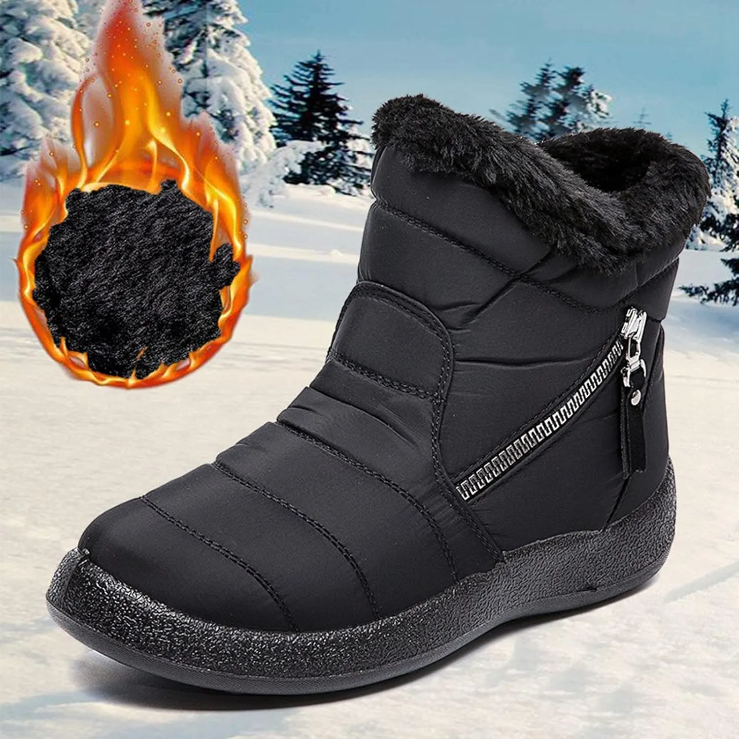 Womens Winter Boots with Zipper Adults Snow Ankle Boots Snow Boots for Womens Winter Shoes Warm Sporty Slip On Boot Non Slip Work Shoes Women Mens Snow Booties