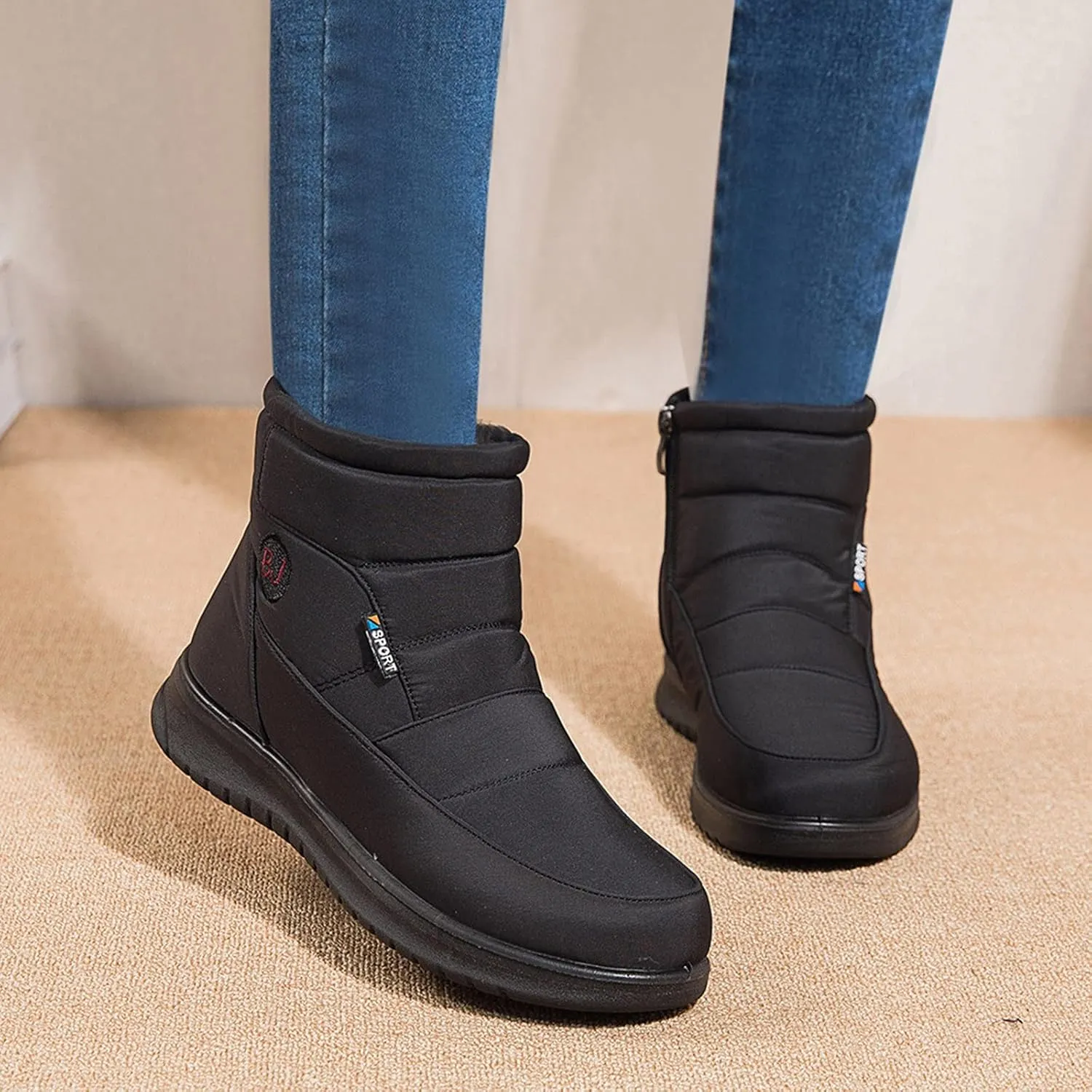 Womens Winter Boots with Zipper Waterproof Snow Shoe Womens Winter Snow Boots with Warm Fur Lining Winter Boot Women Slip On Womens Rain Boots Men's Winter Booties