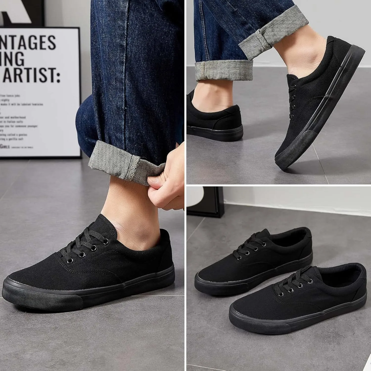 yageyan Mens Low Top Canvas Walking Shoes Lace-up Fashion Sneakers Casual