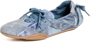 Yishaweiqi Metallic Sneakers for Women Lace up Round Toe Canvas Shoes Ballet Flats Comfortable Tennis Shoes Dress Ballerinas