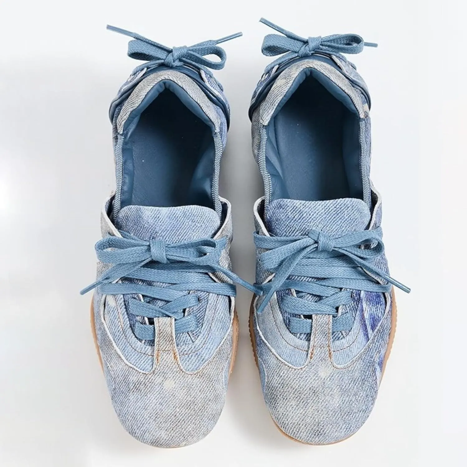 Yishaweiqi Metallic Sneakers for Women Lace up Round Toe Canvas Shoes Ballet Flats Comfortable Tennis Shoes Dress Ballerinas