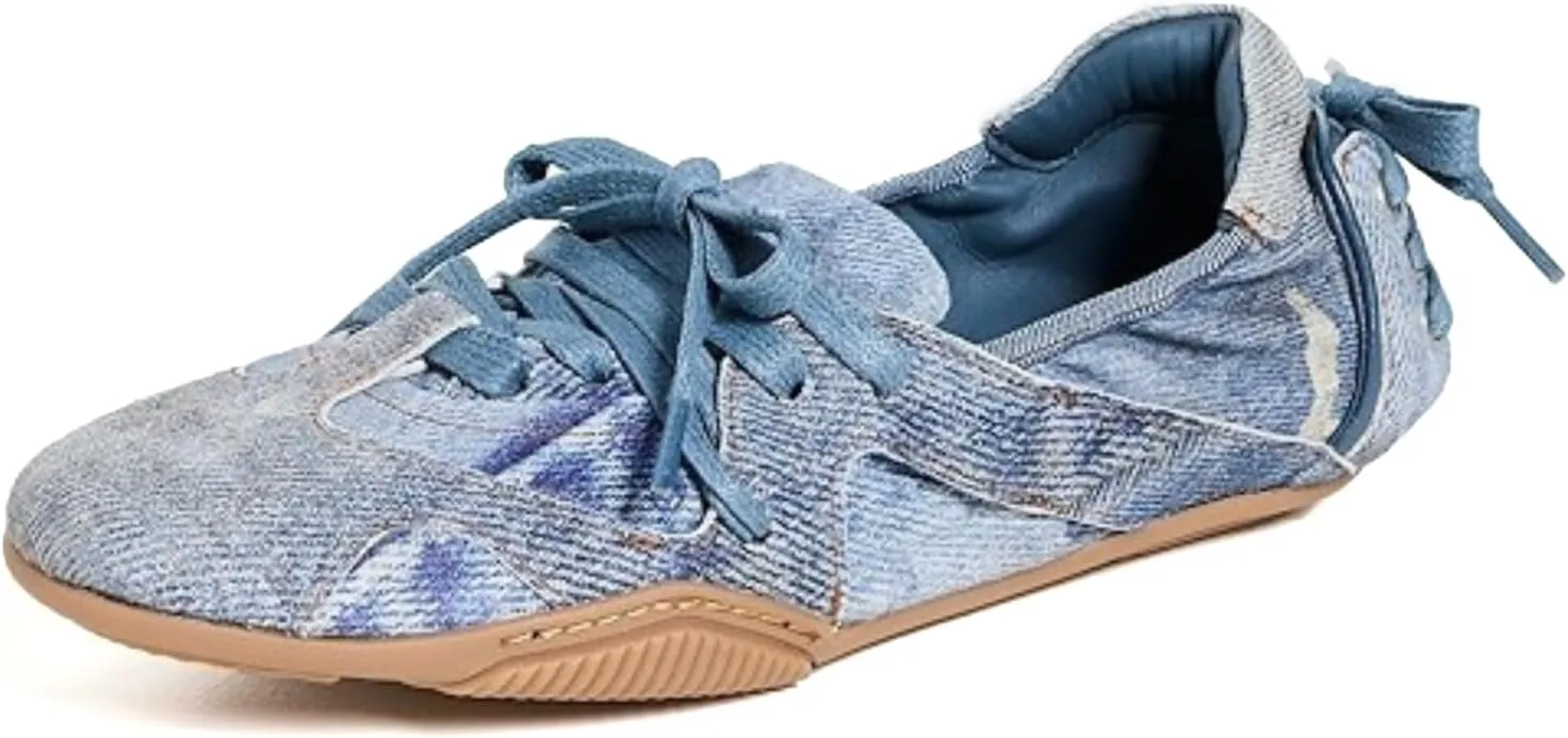 Yishaweiqi Metallic Sneakers for Women Lace up Round Toe Canvas Shoes Ballet Flats Comfortable Tennis Shoes Dress Ballerinas