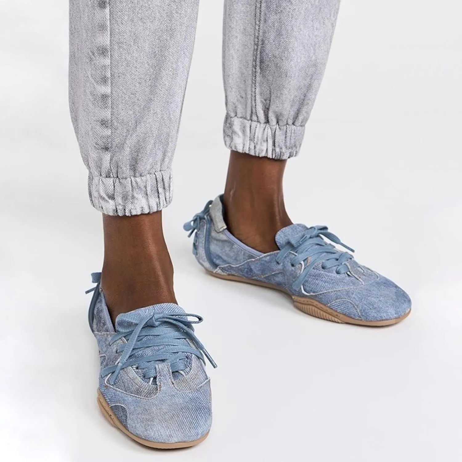 Yishaweiqi Metallic Sneakers for Women Lace up Round Toe Canvas Shoes Ballet Flats Comfortable Tennis Shoes Dress Ballerinas